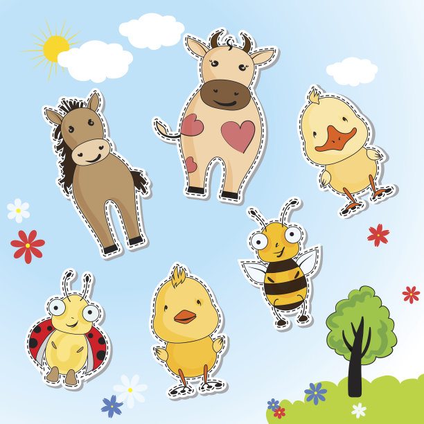 一组来自农场的有趣动物图片下载