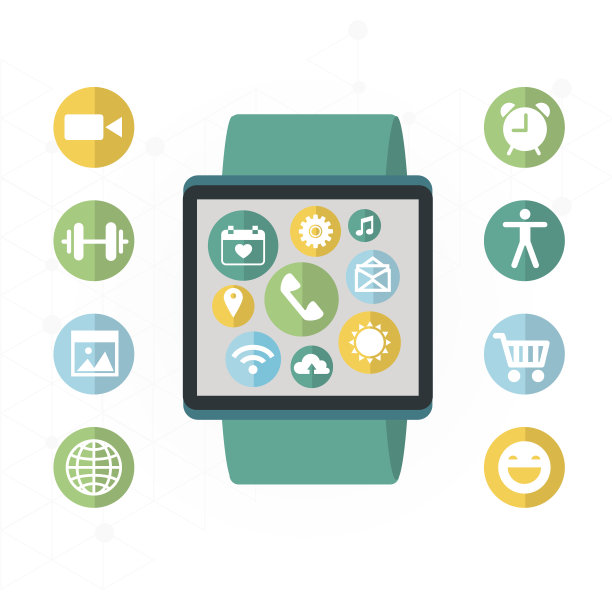 数字手表具有与智能手机类似的功能，移动图标图片下载