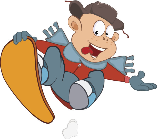 可爱的男孩滑雪插图。卡通人物图片下载