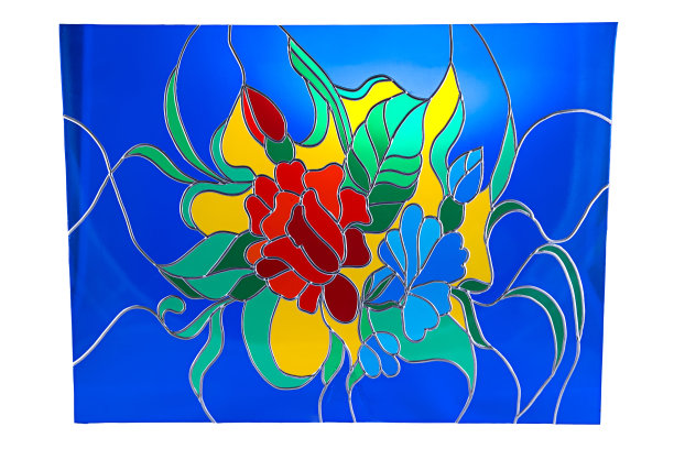 花在蓝色背景-彩色玻璃图片下载