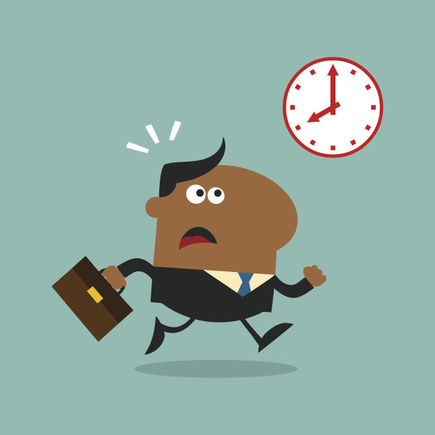 非洲裔美国商人跑步的时钟平面设计与背景图片下载