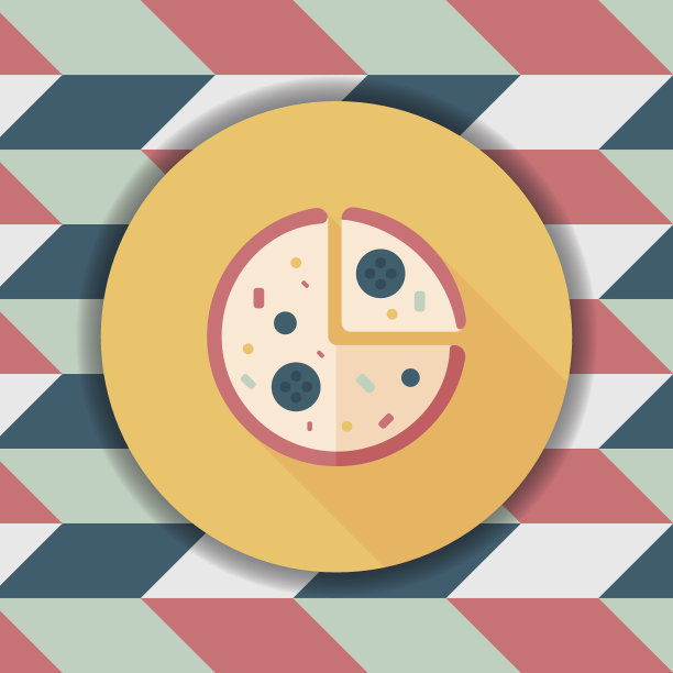 披萨平面图标与长影子，eps10图片下载