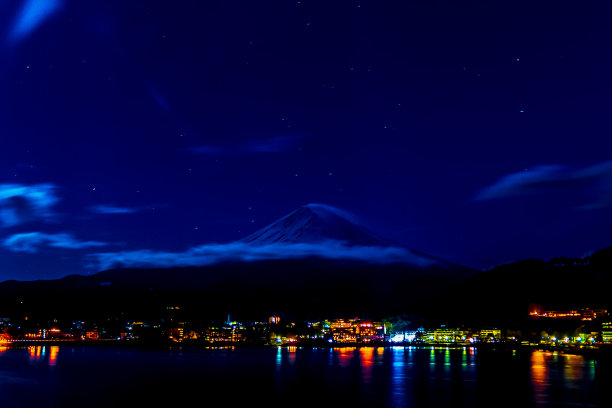 神奇的富士山，日本的天空上有星星图片下载