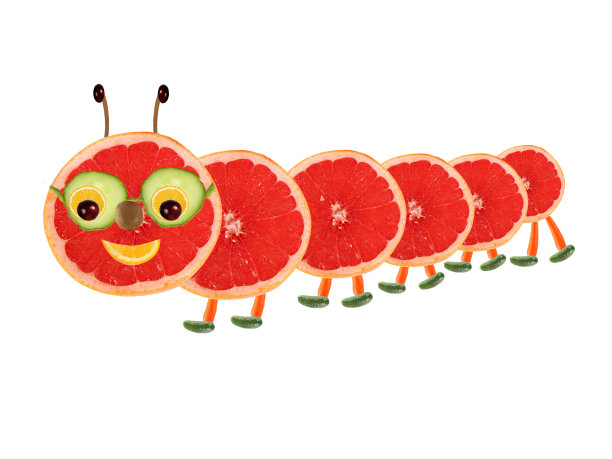 创新食品的概念。水果做的有趣的小毛毛虫图片下载