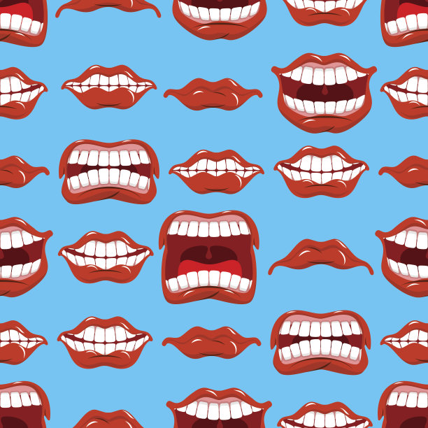 嘴巴情绪无缝模式。红色的嘴唇点缀。背景啊图片下载