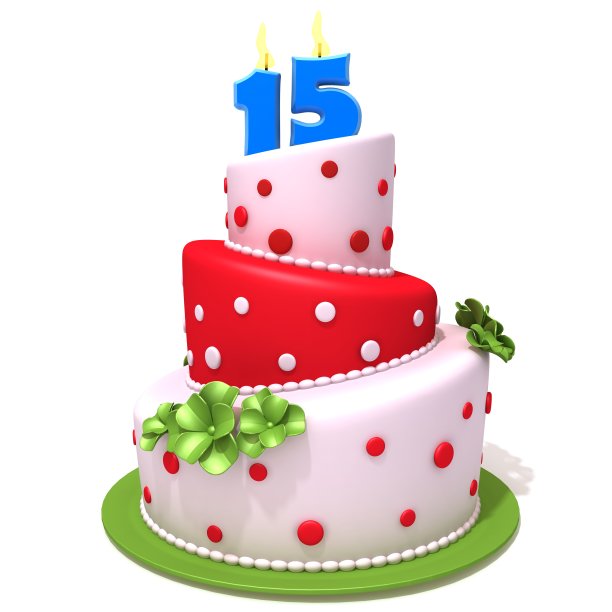 生日蛋糕与数字15 3d插图图片下载
