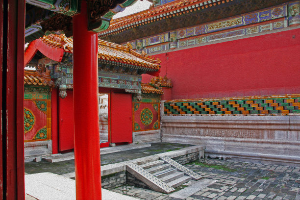 中国北京紫禁城一个亭子的庭院图片下载