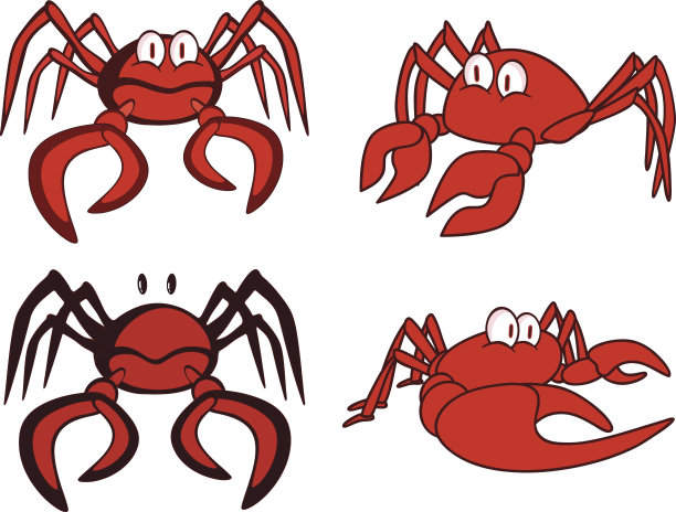 四个有趣的红蟹卡通片素材图片