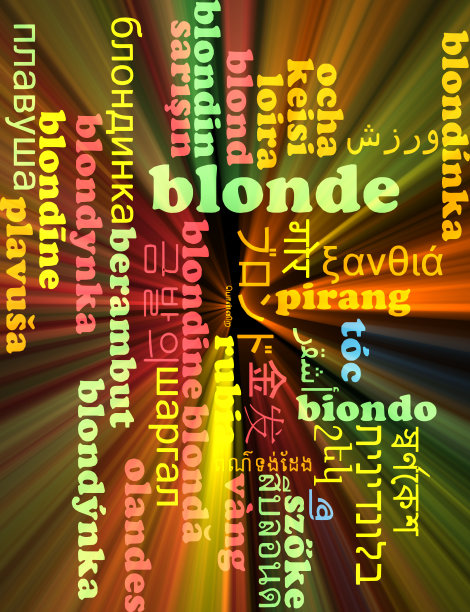 金发多语词云背景概念发光图片下载