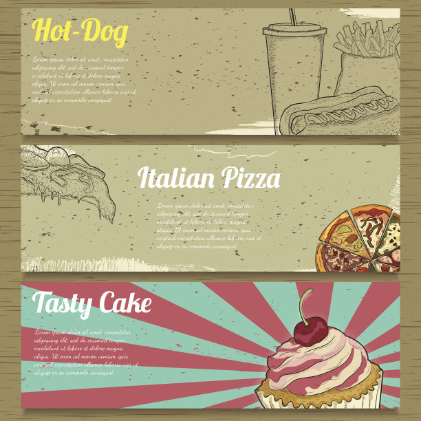 三个食品广告横幅。图片下载