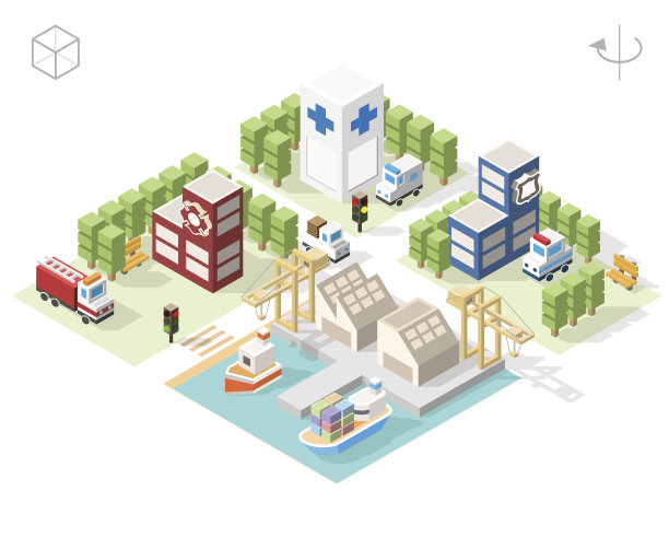 小镇与阴影在白色的背景。图片下载