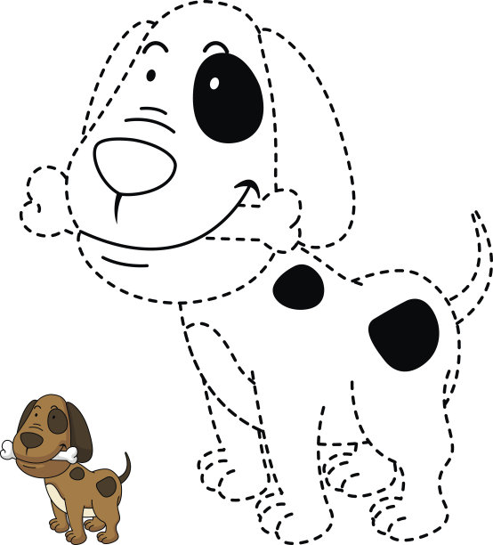 儿童教育游戏插图和着色书狗图片下载