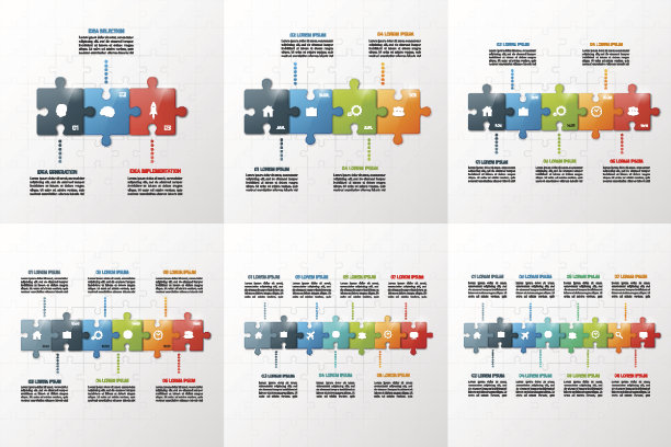 一套益智风格的信息图表模板3-8步骤图片下载