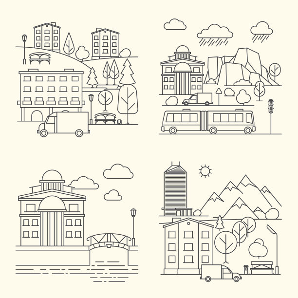 城市线性元素的线条风格图片下载