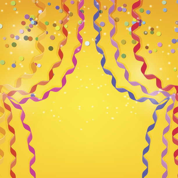 五彩纸屑和彩带在明亮的黄色节日背景。向量图片下载