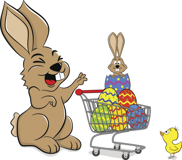 推着购物车的复活节兔子图片下载