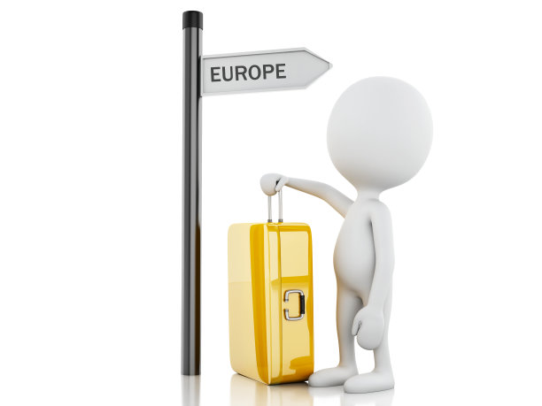 3d白人带着旅行箱。世界旅游的概念图片下载