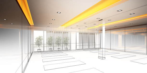 室内瑜伽室抽象素描设计图片下载