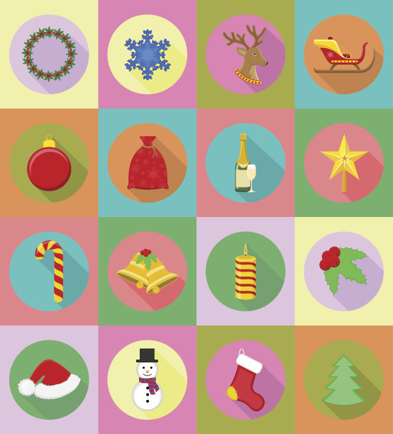 圣诞和新年平面图标矢量插图图片下载
