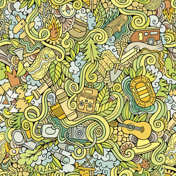 卡通涂鸦露营无缝图案图片下载