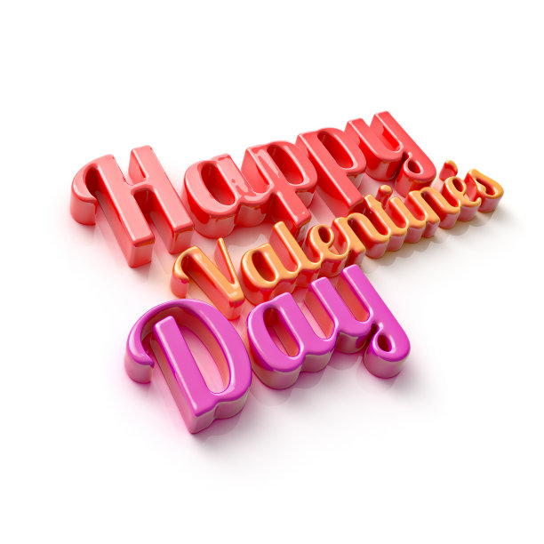 彩色3d字母情人节快乐在白色的背景图片下载
