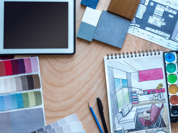 室内手绘插图，写字板，木质桌面材料样品图片下载