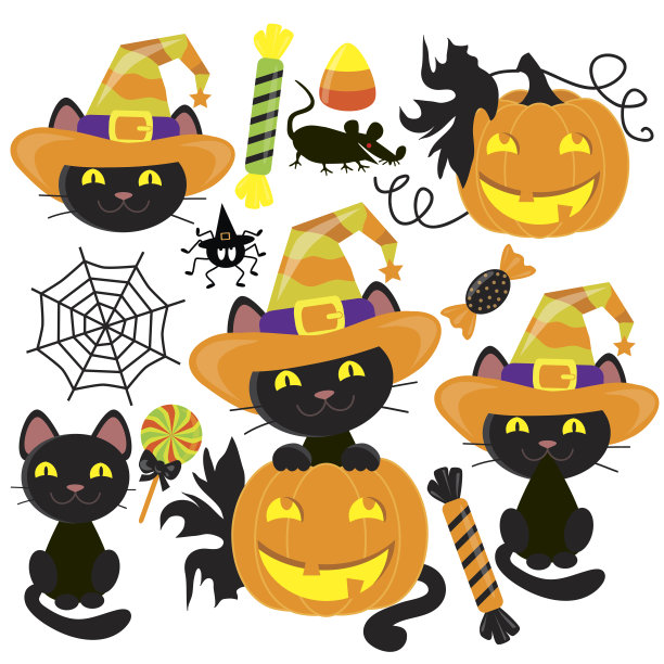 万圣节猫矢量插图图片下载