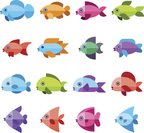 鱼矢量平面图标集图片下载