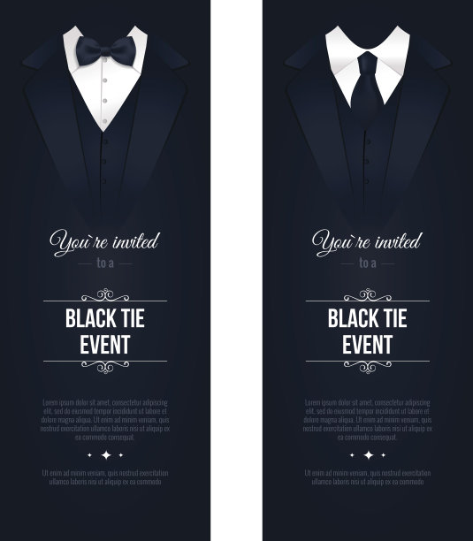 两个垂直的黑色领结活动邀请。图片下载