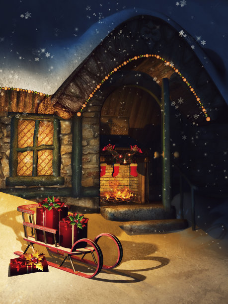 冬天的小屋和雪橇图片下载