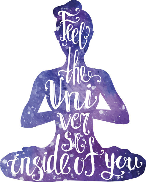 水彩女性剪影在瑜伽位置与字母图片下载