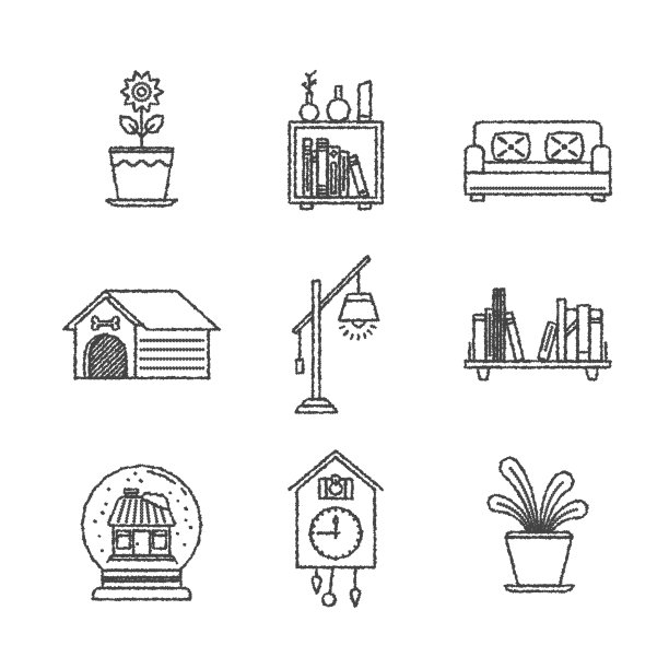 一组矢量内部图标和概念的草图风格图片下载