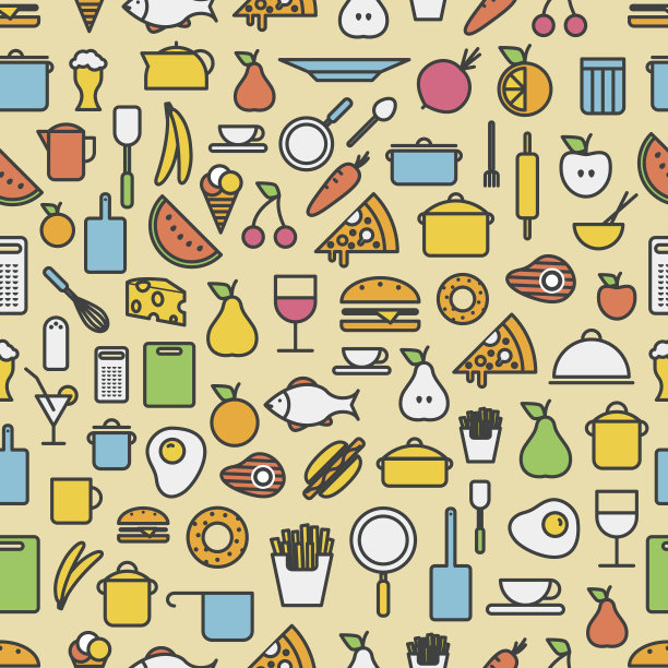 厨房工具和食物轮廓图标图片下载