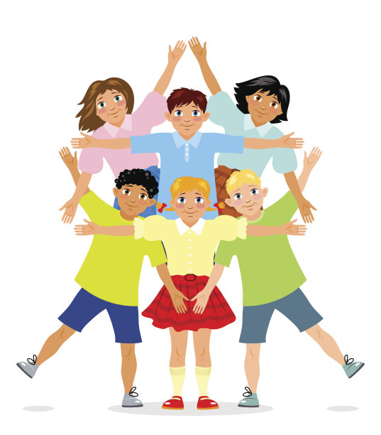 孩子们站起来，把手臂放在大卫之星的形状。图片下载