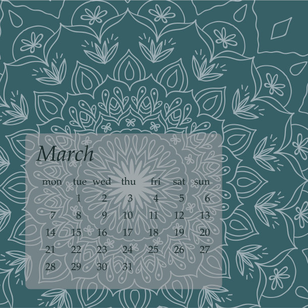 曼荼罗日历2016年3月。图片下载