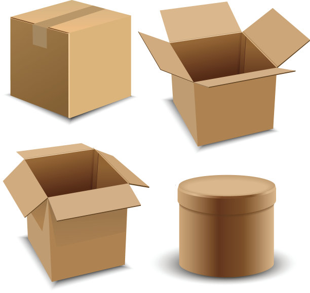 棕色纸盒递送包装箱孤立在透明背景矢量上图片下载