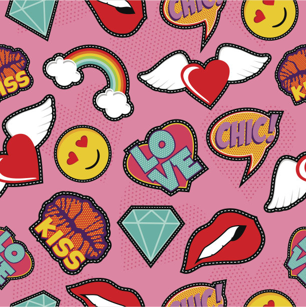 粉色波普艺术缝补无缝图案素材图片