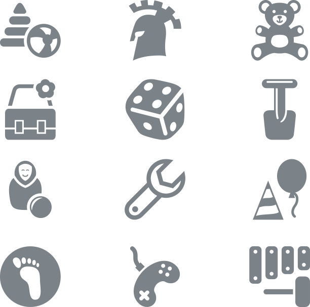 灰色图标设置儿童玩具和游戏图片下载