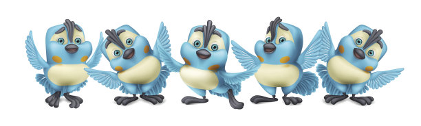 一排蓝色有趣的五颜六色的鸟图片下载