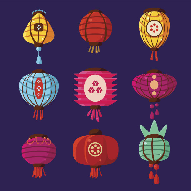 彩色灯笼矢量素材图片下载