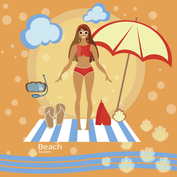 美女女孩，海滩，日光浴，泳装，比基尼图片下载