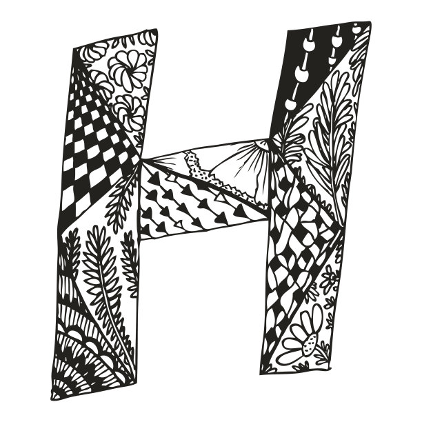 复古字母H.涂鸦字母字符与模式图片下载