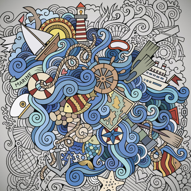 涂鸦海洋航海矢量背景图片下载