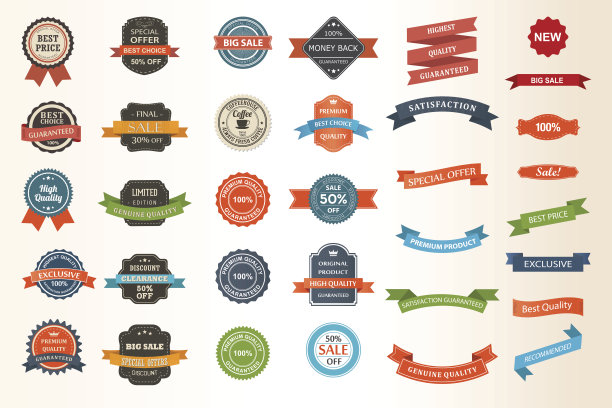 一套复古标签，丝带，贴纸和徽章图片下载