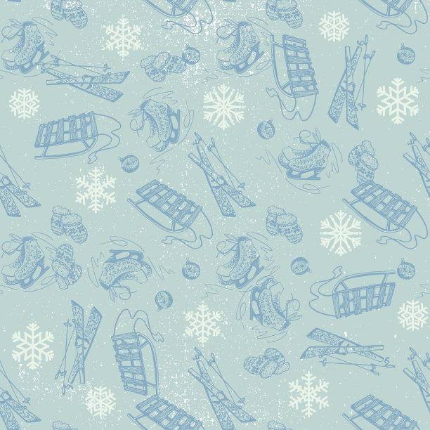 无缝的冬季图案溜冰鞋，滑雪，手套和雪花图片下载