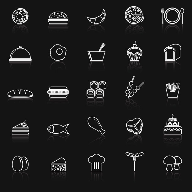 食品线图标与反射在黑色图片下载