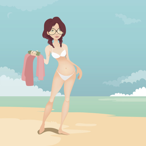 沙滩插图上的女孩图片下载