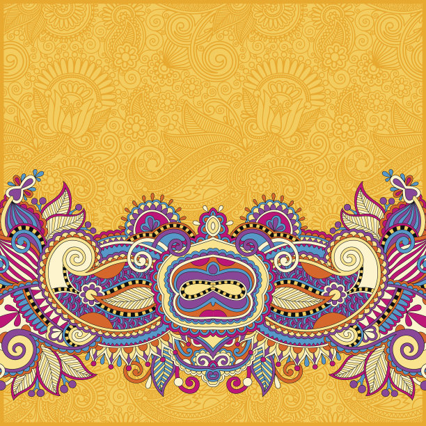 黄色佩斯利图案装饰花卉背景邀请图片下载