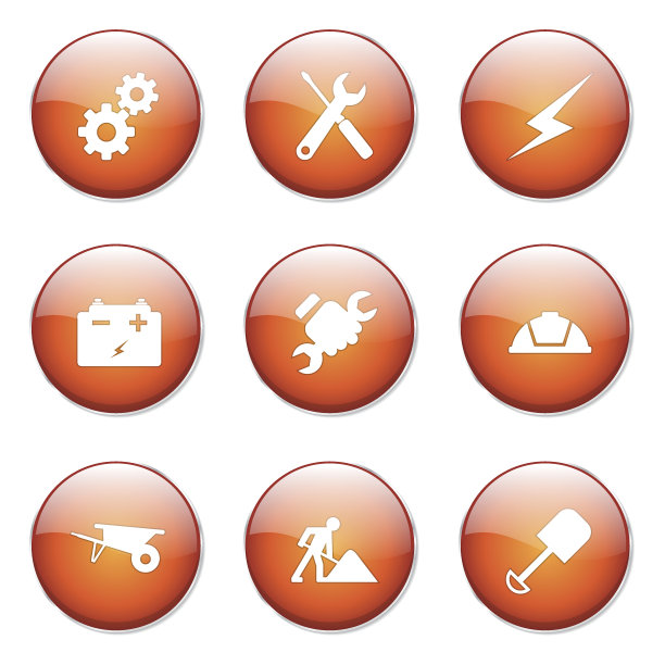 建筑工具橙色矢量按钮图标设计集图片下载