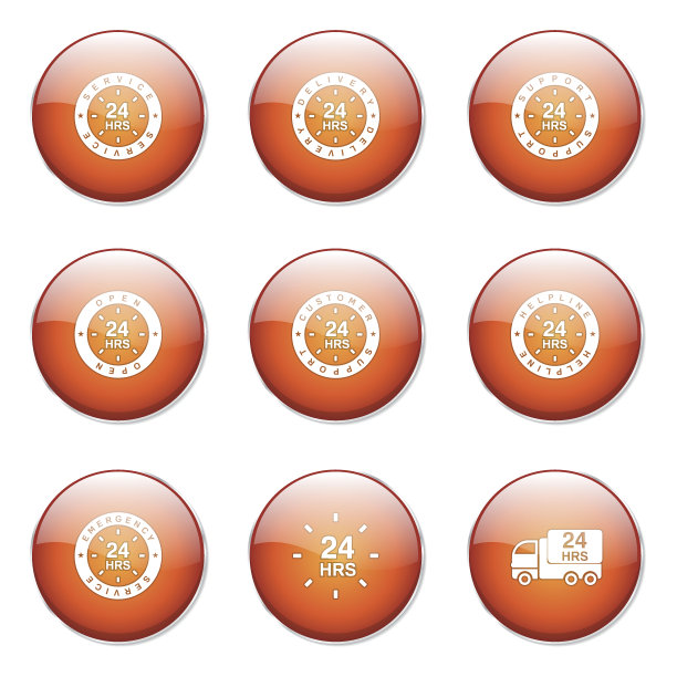 24小时服务橙色矢量按钮图标设计集图片下载